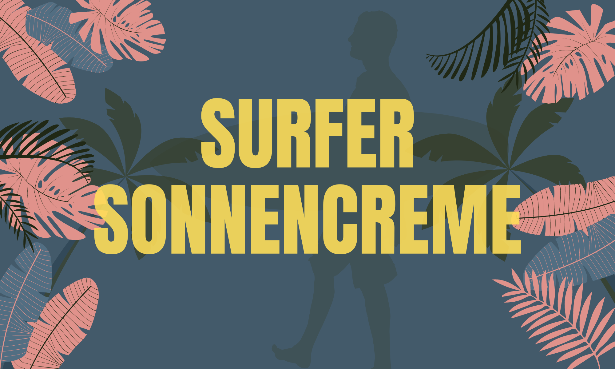 Surfer Sonnencreme Textzug und Grafiken von einem Surfer und Blätter